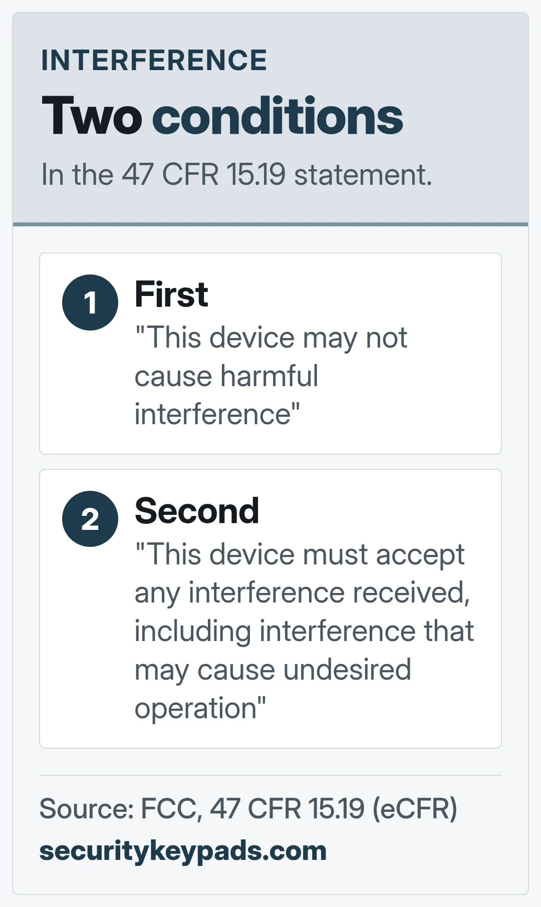 Two conditions. In the 47 CFR 15.19 statement.