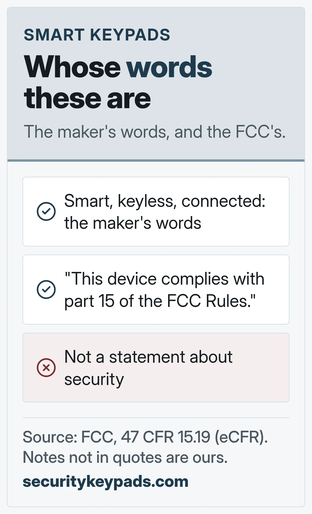 Whose words these are. The maker's words, and the FCC's.